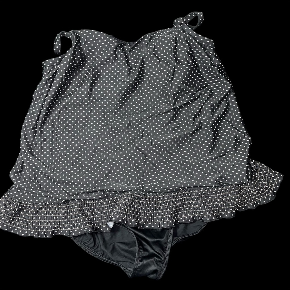 Miraclesuit black and white polka dot one-piece swimsuit
